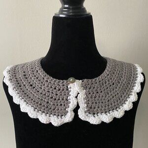 Handmade Crochet Grey White Poly Cotton Collar Neckwear Accessory